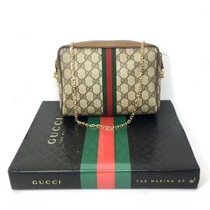 Authentic Gucci brown monogram coated canvas crossbody bag clutch